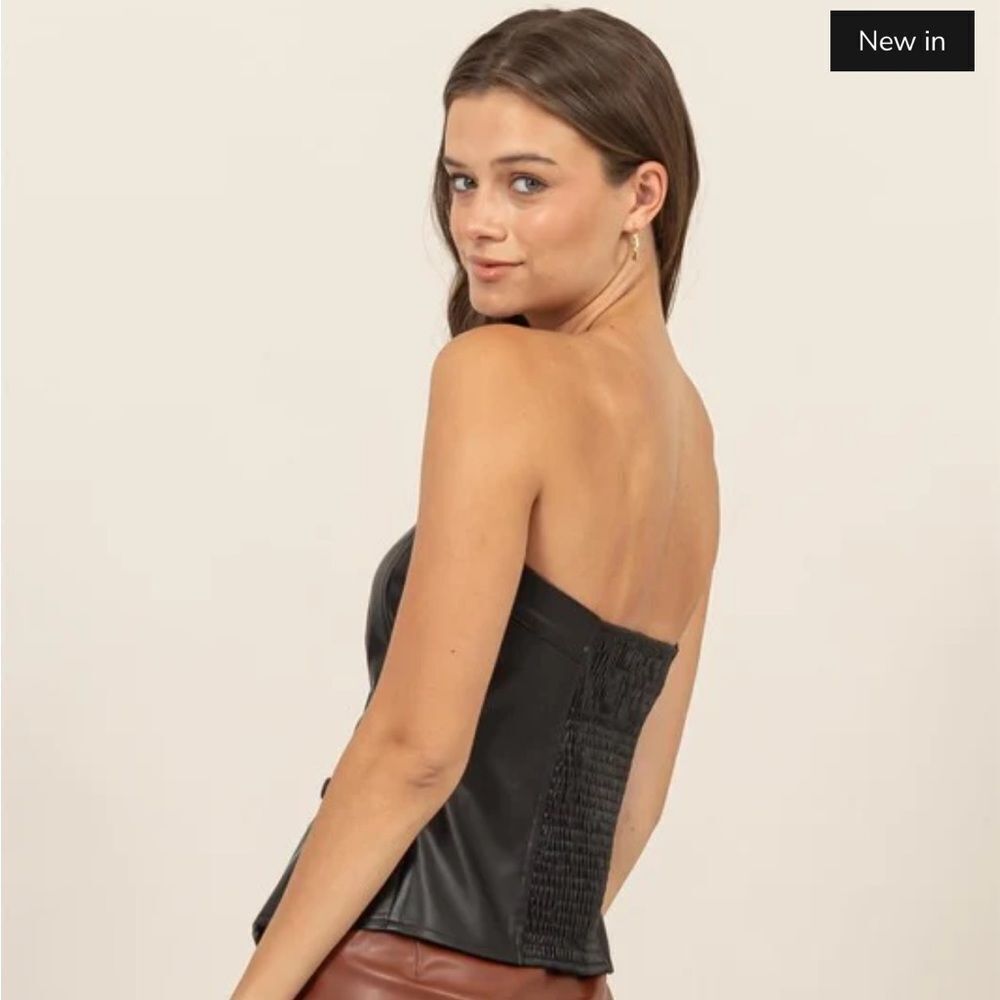 HYFVE black faux vegan leather strapless vest top button front large L - Picture 3 of 6